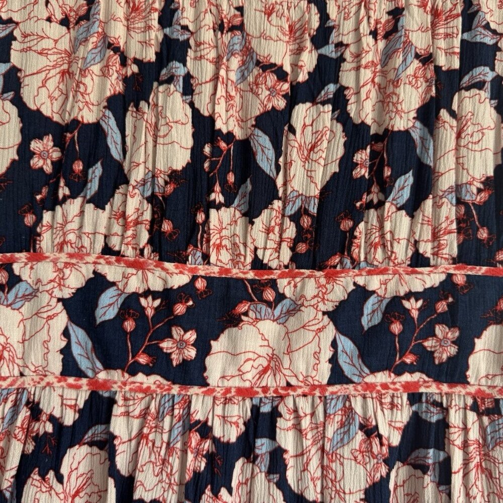 NWT! Knox Rose Women Dress Red Blue Floral Boho Maxi Short Sleeve Peasant - Picture 3 of 6